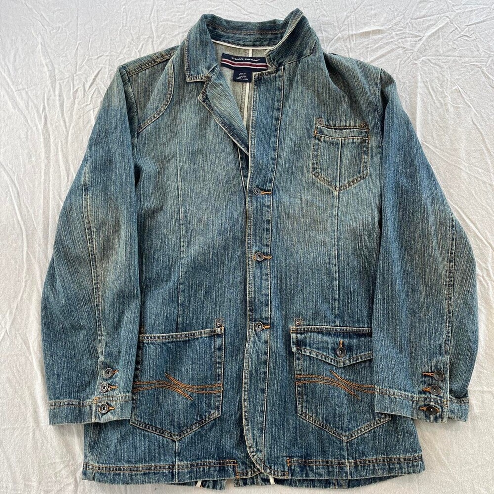 Vintage Y2K Phat Farm Denim Blazer Jacket Embroidered Hip Hop Streetwear Men XL